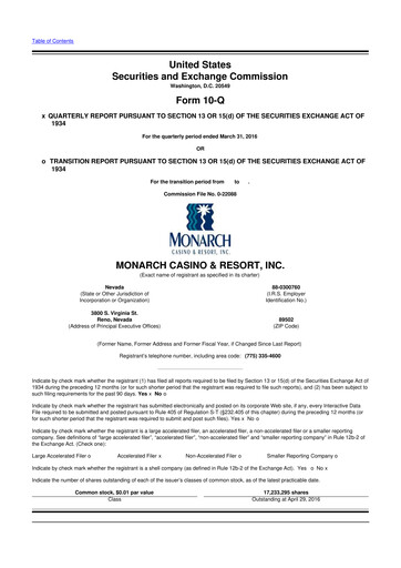 Thumbnail Monarch Casino & Resort 10-Q Quarterly Report FY2016 