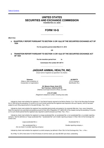 Vorschaubild Jaguar Health 10-Q Quartalsbericht 2016 
