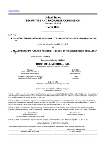 Vorschaubild Rockwell Medical
 10-Q Quartalsbericht  