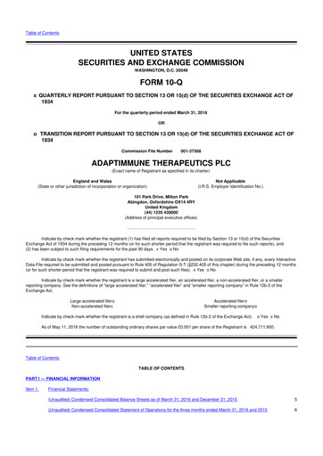 Vorschaubild Adaptimmune Therapeutics 10-Q Quartalsbericht 2016 