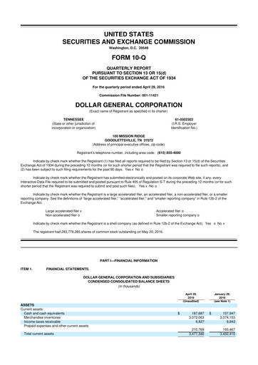 Thumbnail Dollar General 10-Q Quarterly Report FY2016 