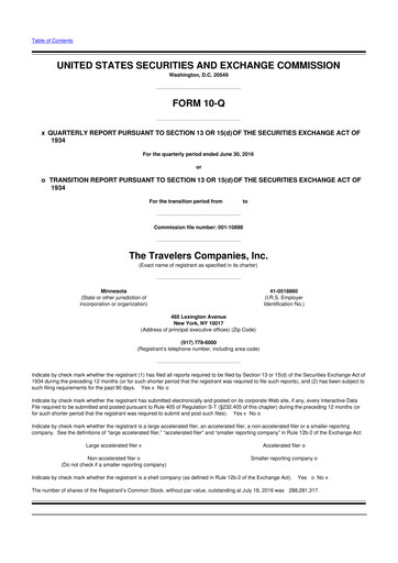 Thumbnail The Travelers Companies 10-Q Quarterly Report FY2016 