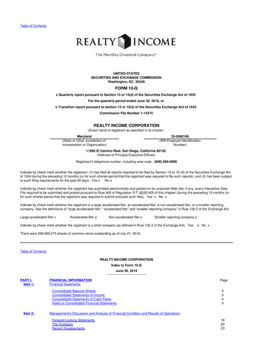 Vorschaubild Realty Income 10-Q Quartalsbericht 2016 