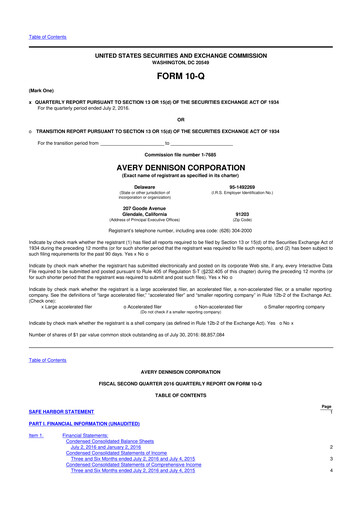 Thumbnail Avery Dennison
 10-Q Quarterly Report FY2016 
