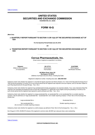 Thumbnail Corvus Pharmaceuticals
 10-Q Quarterly Report FY 