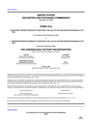 Thumbnail The Cheesecake Factory
 10-Q Quarterly Report FY2016 
