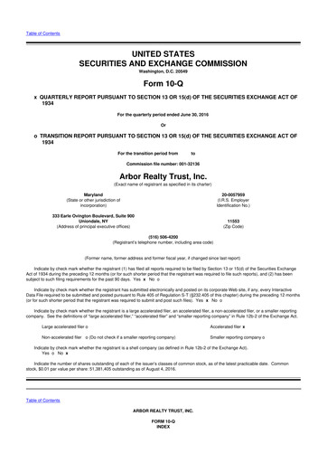 Thumbnail Arbor Realty Trust
 10-Q Quarterly Report FY2016 
