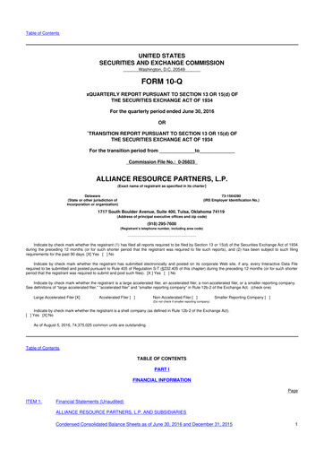 Miniature Alliance Resource Partners 10-Q Rapport trimestriel  