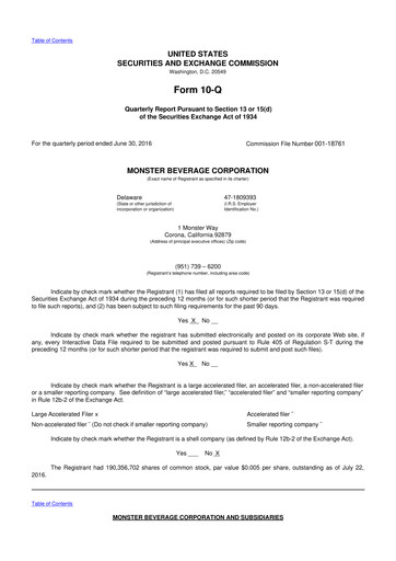 Thumbnail Monster Beverage 10-Q Quarterly Report FY2016 