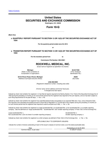 Vorschaubild Rockwell Medical
 10-Q Quartalsbericht  