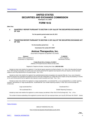 Thumbnail Amicus Therapeutics
 10-Q Quarterly Report FY2016 