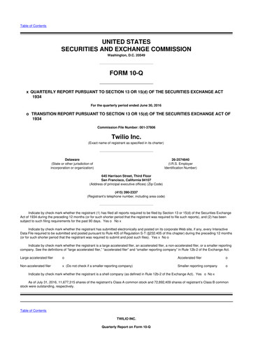 Vorschaubild Twilio 10-Q Quartalsbericht 2016 