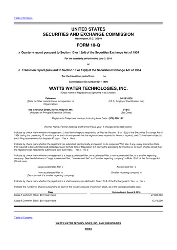 Thumbnail Watts Water Technologies
 10-Q Quarterly Report FY2016 