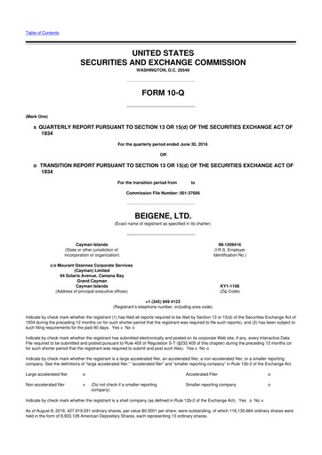 Vorschaubild BeOne Medicines 10-Q Quartalsbericht 2016 