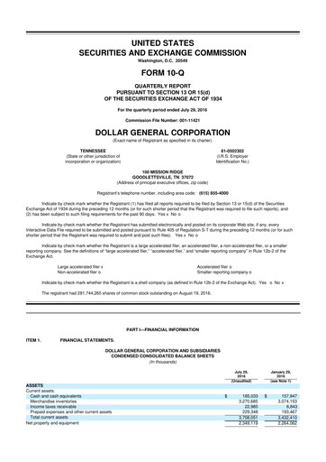 Thumbnail Dollar General 10-Q Quarterly Report FY2016 