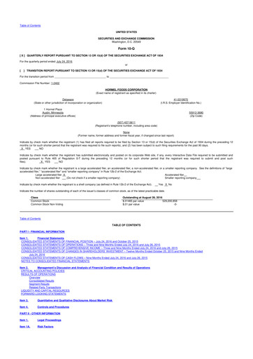 Thumbnail Hormel Foods 10-Q Quarterly Report FY2016 