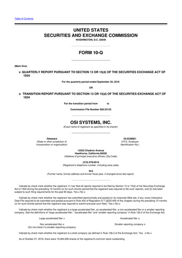 Miniature OSI Systems
 10-Q Rapport trimestriel 2017 