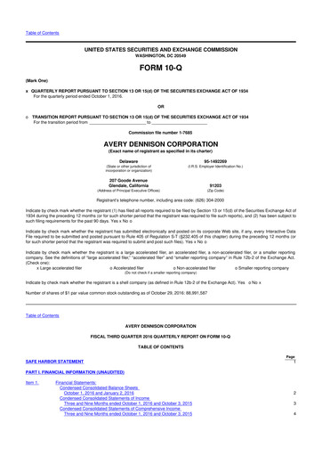 Thumbnail Avery Dennison
 10-Q Quarterly Report FY2016 