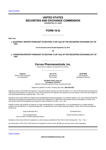 Thumbnail Corvus Pharmaceuticals
 10-Q Quarterly Report FY 