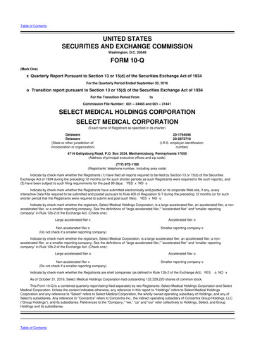 Miniature Select Medical Holdings 10-Q Rapport trimestriel 2016 