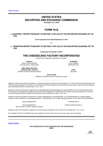 Thumbnail The Cheesecake Factory
 10-Q Quarterly Report FY2016 