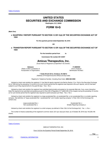 Thumbnail Amicus Therapeutics
 10-Q Quarterly Report FY2016 