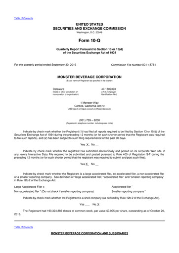 Thumbnail Monster Beverage 10-Q Quarterly Report FY2016 