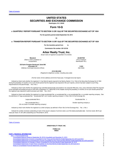 Thumbnail Arbor Realty Trust
 10-Q Quarterly Report FY2016 