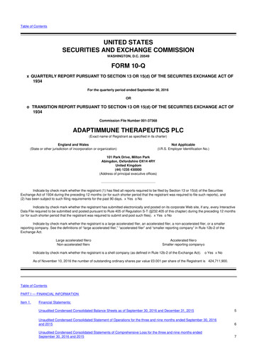 Vorschaubild Adaptimmune Therapeutics 10-Q Quartalsbericht 2016 