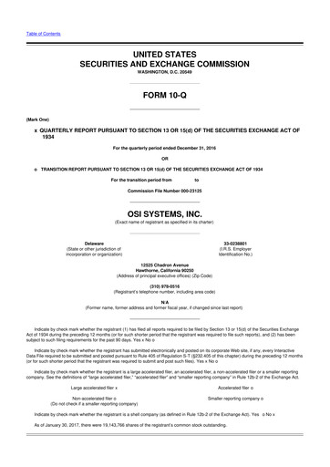 Miniature OSI Systems
 10-Q Rapport trimestriel 2017 