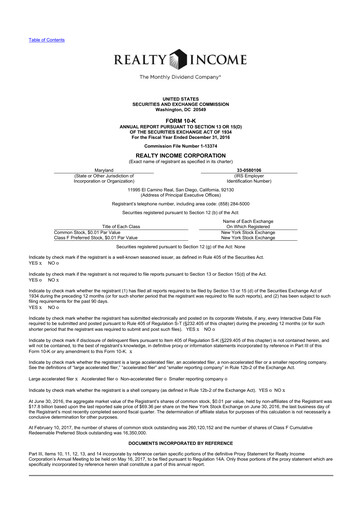 Thumbnail Realty Income 10-K Annual Report 2016