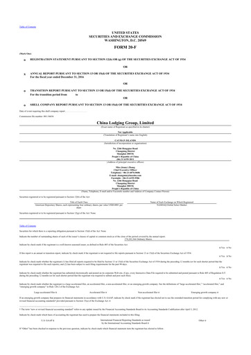 Thumbnail H World Group Limited 20-F Annual Report 2016
