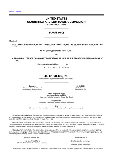 Miniature OSI Systems
 10-Q Rapport trimestriel 2017 