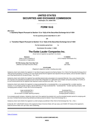 Thumbnail Estee Lauder 10-Q Quarterly Report FY2017 