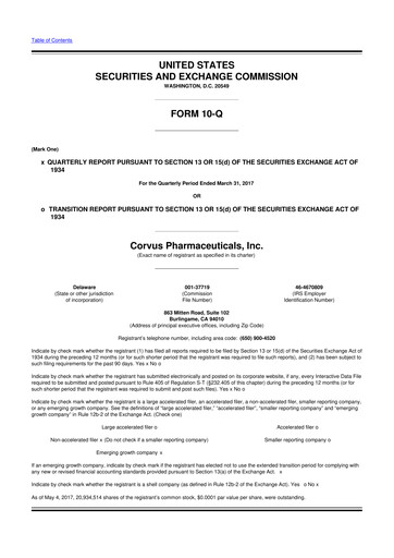 Thumbnail Corvus Pharmaceuticals
 10-Q Quarterly Report FY 