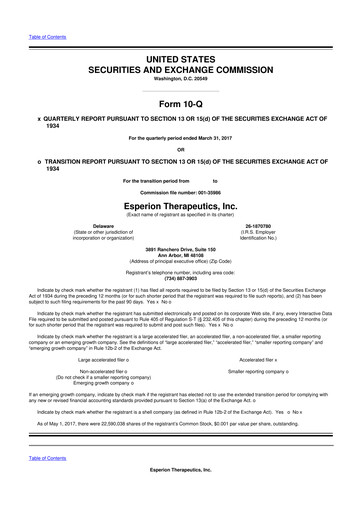 Thumbnail Esperion Therapeutics 10-Q Quarterly Report FY 