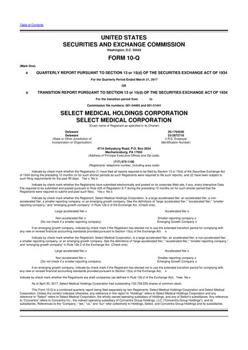 Miniature Select Medical Holdings 10-Q Rapport trimestriel 2017 