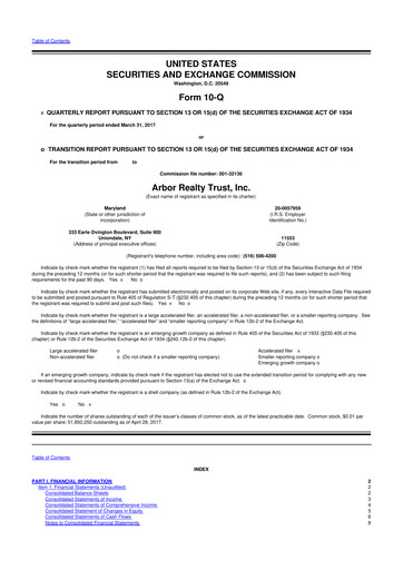 Thumbnail Arbor Realty Trust
 10-Q Quarterly Report FY2017 