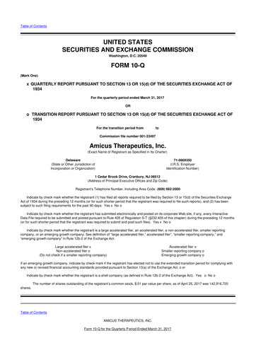Thumbnail Amicus Therapeutics
 10-Q Quarterly Report FY2017 