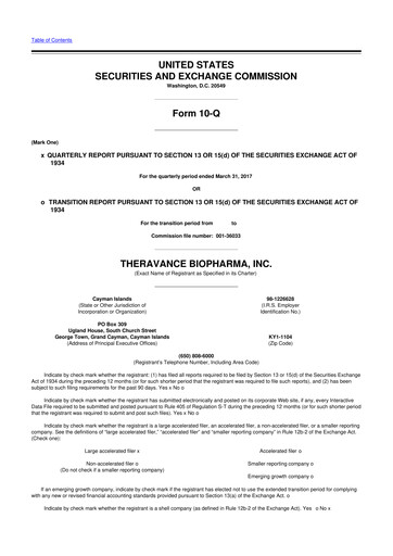 Vorschaubild Theravance Biopharma
 10-Q Quartalsbericht 2017 