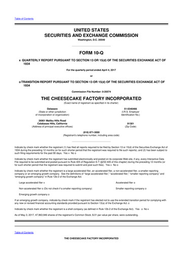 Thumbnail The Cheesecake Factory
 10-Q Quarterly Report FY2017 