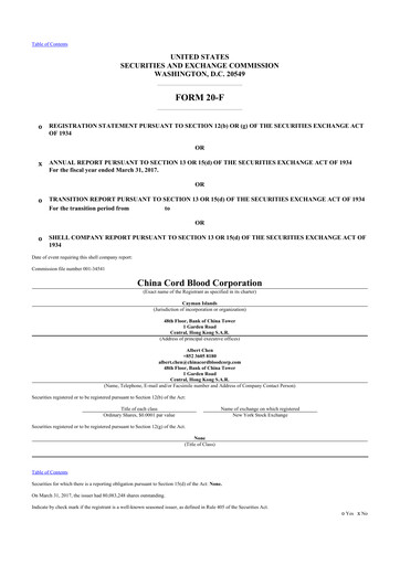 Thumbnail Global Cord Blood 20-F Annual Report 2017