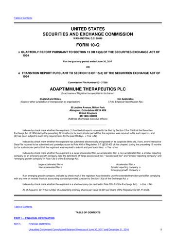 Vorschaubild Adaptimmune Therapeutics 10-Q Quartalsbericht 2017 