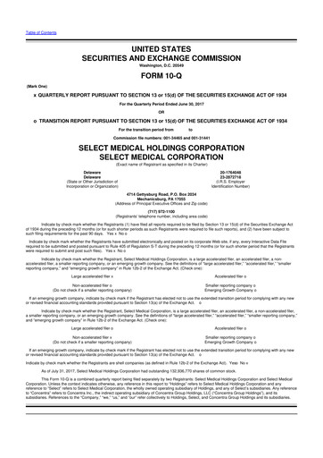 Miniature Select Medical Holdings 10-Q Rapport trimestriel 2017 