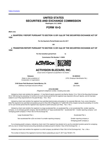 Thumbnail Activision Blizzard 10-Q Quarterly Report FY2017 