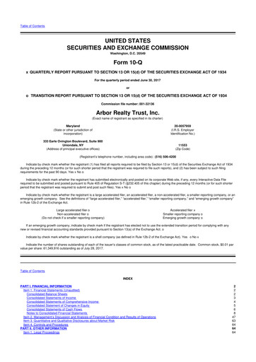 Thumbnail Arbor Realty Trust
 10-Q Quarterly Report FY2017 