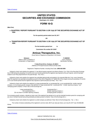 Thumbnail Amicus Therapeutics
 10-Q Quarterly Report FY2017 