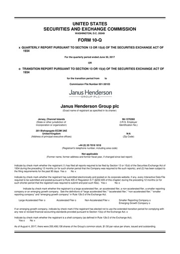 Thumbnail Janus Henderson
 10-Q Quarterly Report FY2017 