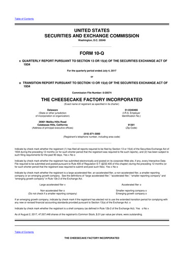 Thumbnail The Cheesecake Factory
 10-Q Quarterly Report FY2017 