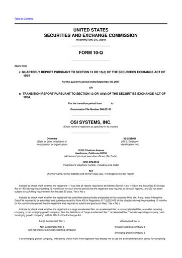 Miniature OSI Systems
 10-Q Rapport trimestriel 2018 